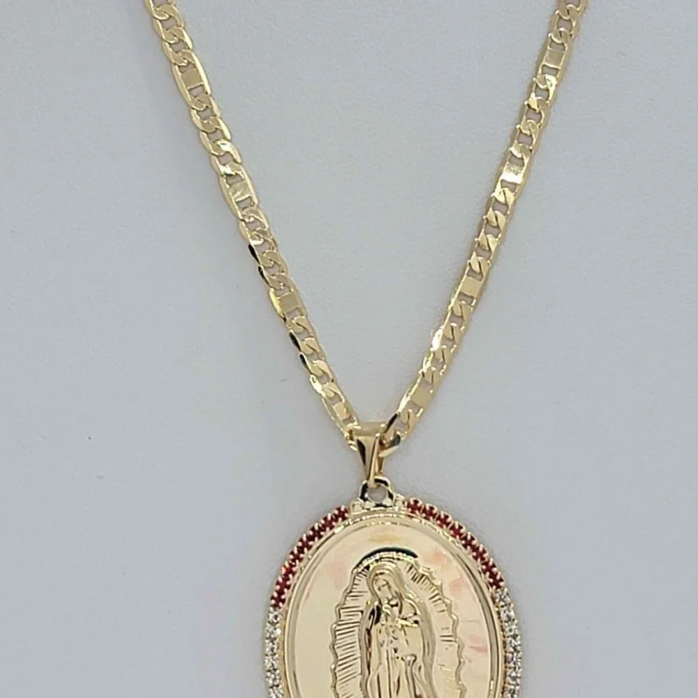 Brand New Brazilian 18k Gold Filled Virgen De Guadalupe Necklace